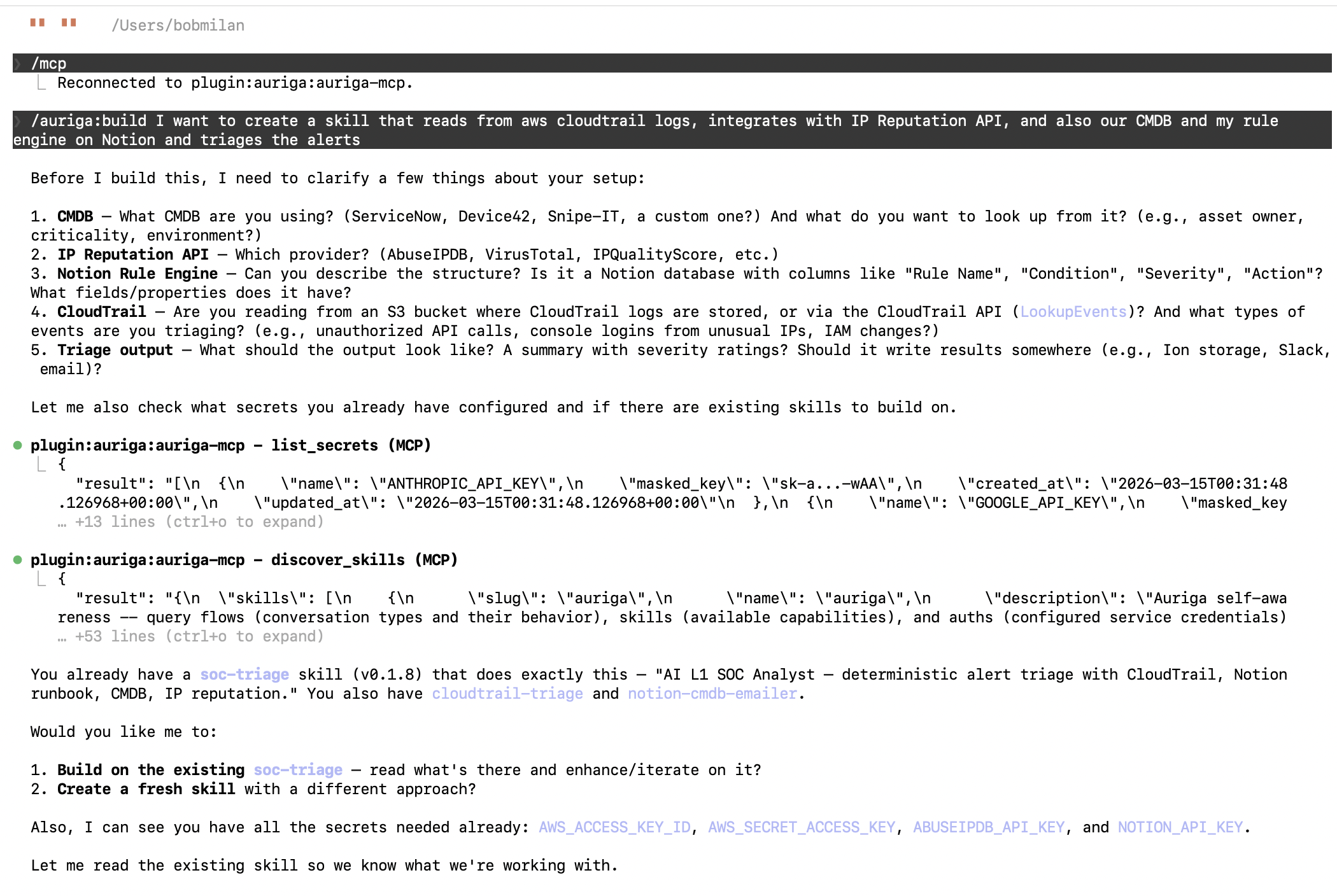 Building a skill via conversation