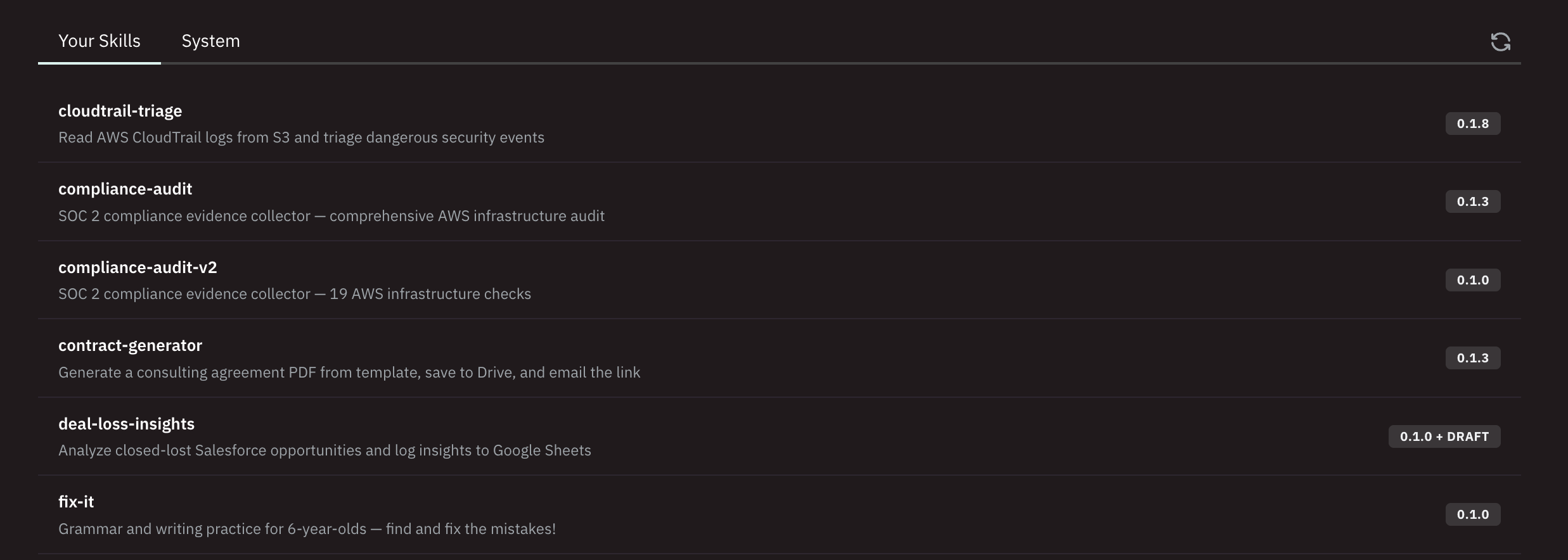 Skills governance dashboard