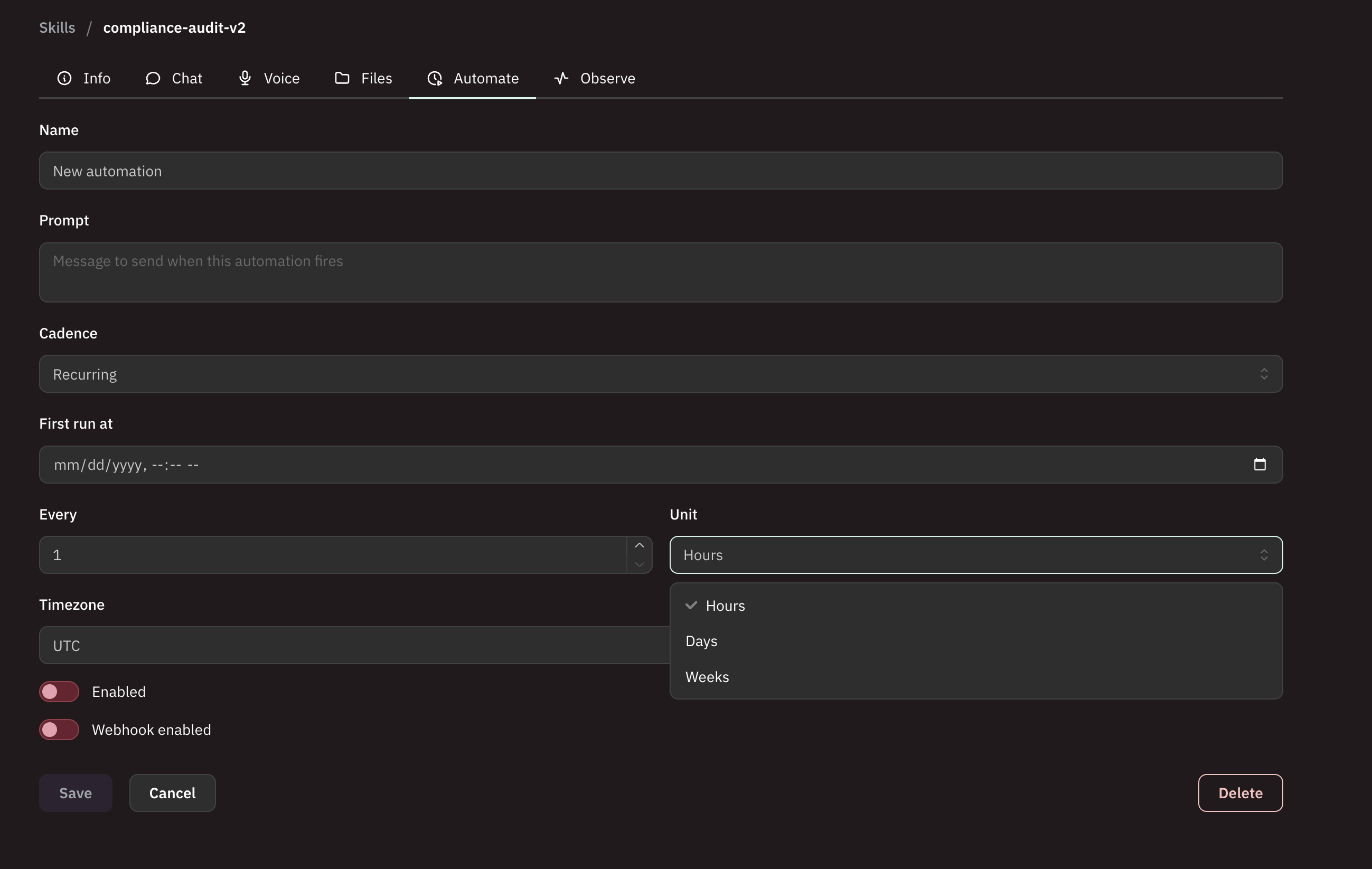 Automation scheduling interface
